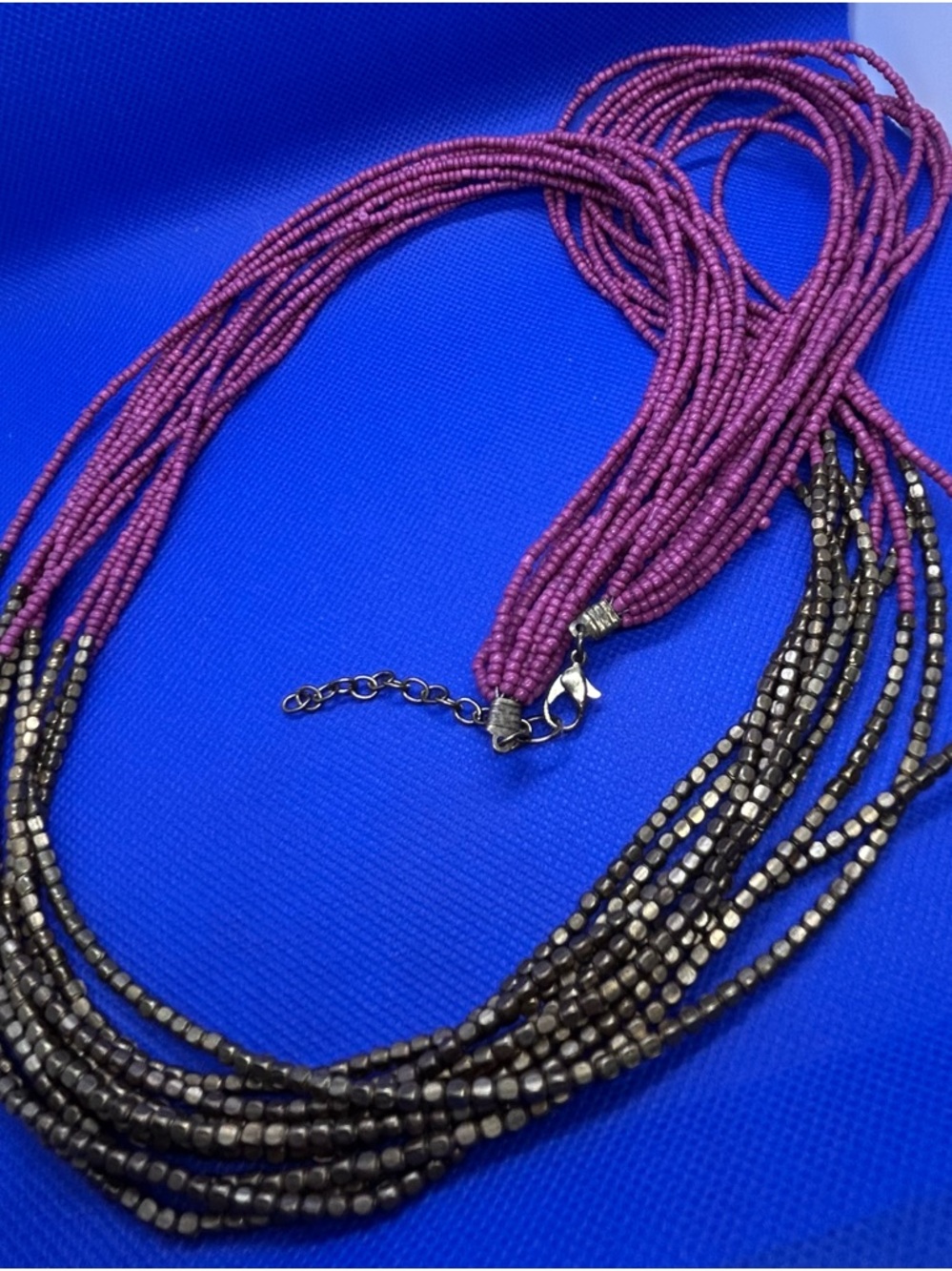 Multistrand Pink and Bronze Seed Bead Necklace - Unbranded